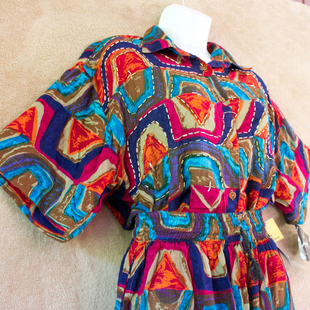 SOLD! 80s Patterned Romper style 2 piece outfit - Picture 2 of 8
